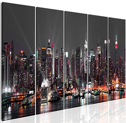 decomonkey Wandbilder New York 200x80 cm XXL 5 Teilig Leinwandbilder City | Bild auf Leinwand, Kunstdruck, Wanddeko, Wohnzimmer, Wanddekoration, Panorama, Hochhäuser