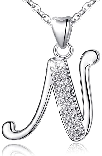 AEONSLOVE Damen Buchstaben Kette Namen Silber Halskette Buchstabe Mit Buchstabenanhänger Brief des Alphabets Initialen Kettenanhänger Schmuck Geschenk für Mädchen