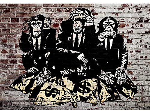 Runa Art Papel tapiz fotográfico monos de arte callejero Banksy 352 x 250 cm Lana Fondo De Pantalla XXL Moderna Decoración De Pared Sala Cuarto Oficina Salón Marrón oscuro 9150011c