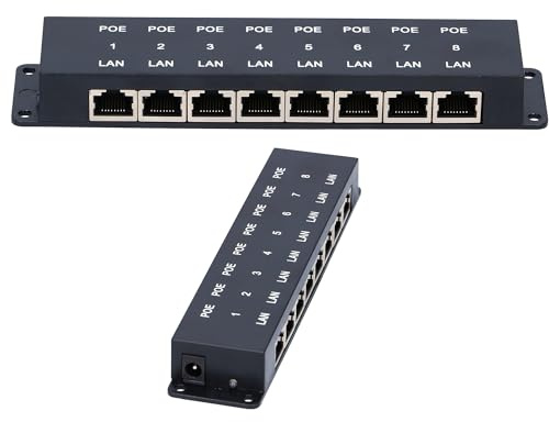 Iniettore PoE Extralink, 10/100/1000 Mbps, RJ45, ideale per telecamere IP, VoIP, Wi-Fi, porte LAN, porte LAN+PoE, compatibile con qualsiasi switch Ethernet,plug and play(8 porte - 12-48 V, 100 MBit/s)