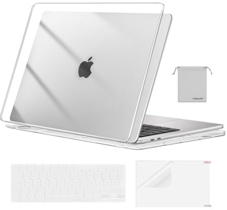 MOSISO Kompatibel mit MacBook Pro 13 Zoll Hülle 2026 2025-2016 M2 M1 A2338 A2289 A2251 A2159 A1989 A1706 A1708, Kunststoff Hartschale Hülle&Tastaturschutz&Displayschutz&Beutel, Kristall Klar
