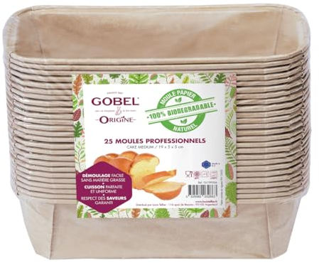 GOBEL - Pack de 25 Moldes Profesionales para Tartas - Moldes Desechables de Papel Natural 100% Biodegradable - Aptos para Horno, Frigorífico, Congelador