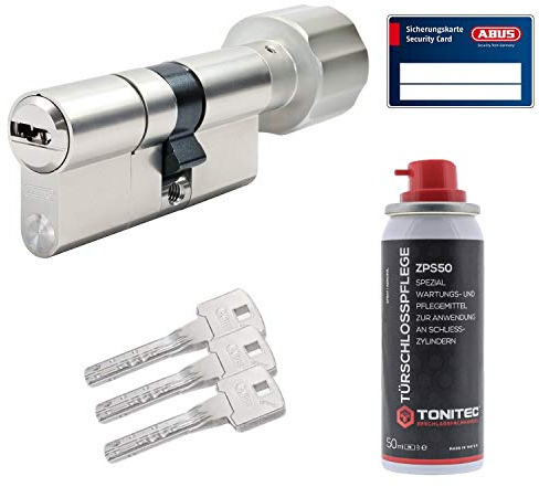 ToniTec Set aus Abus Bravus 2000 MX Türschloss mit Sicherheitskarte modular Schließzylinder gleichschließend N&G inkl. 3 Schlüssel und ToniTec Pflegespray - Größe 70/30K