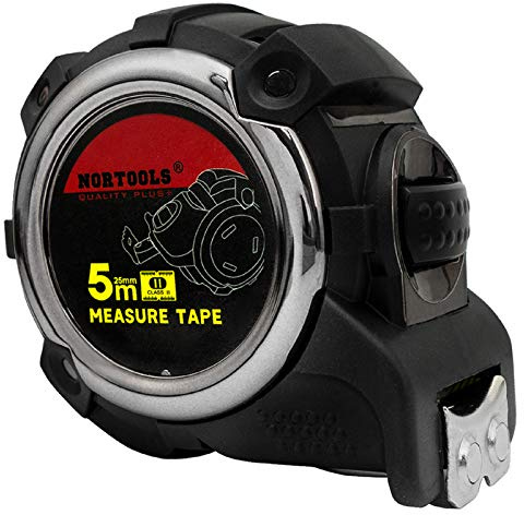 NORTOOLS Maßbänder 5M/25mm einziehbares Maßband mit wasserdichtem ABS-Gehäuse/Stahlband/2 Auto-Lock-Tasten/Metall-Gürtelclip Gemessenes Flächenvolumen Pythagoras für Hausbesitzer Designer Tischler