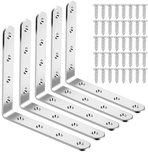 Winkelverbinder, 5 Stück Schwerlastwinkel 90 Grad Edelstahl Winkel Klammer Verbinder 125 x 125 x 20 mm Lochwinkel Holzverbinder Bauwinkel Balkenwinkel mit Schrauben für Tabelle Stuhl Bücherregal