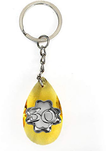 DLM-32083-giallo (Kit 12 Pezzi) Portachiavi Ciondolo in Cristallo A Goccia Quadrifoglio Albero della Vita 30 Anniversario Nozze d'oro Trentesimo Compleanno_Giallo bomboniera