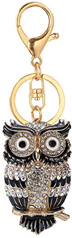 HEYU Nette Schlüsselanhänger, Bling Kristall Kleine Tier Schlüsselanhänger, Gold funkelnde Legierung Charm Schlüsselanhänger (Eule Black)