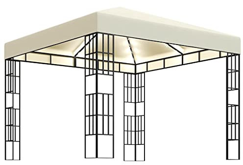 vidaXL Tonnelle avec Guirlande Lumineuse à LED Belvédère de Jardin Pavillon d'Extérieur Tente de Réception Chapiteau Barbecue 3x3 m Crème