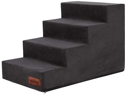 Huastiertreppe mit 4 Stufen, Hundetreppe, Katzentreppe, für schwache Tiere, für alte Tiere, Aufstiegshilfe, Schwarz Savoy, L - 40 x 60 x 40 cm