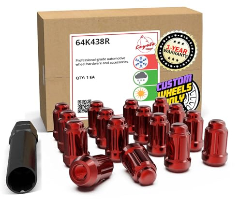 Wheel Accessories Parts Juego de 16 tuercas rojas de 10 x 1.25 pulgadas de largo para coche, diámetro pequeño, tuercas de llanta de bellota, bloqueo de asiento con llave (M10 x 1.25, rojo)