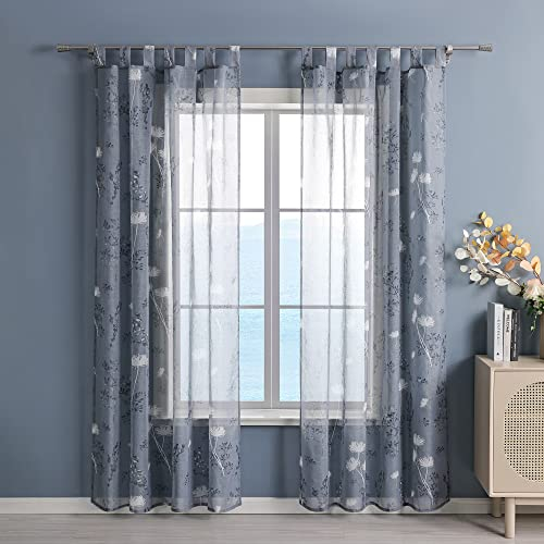 ESLIR Gardinen mit Schlaufen Vorhänge Gardinenschals Transparent Schlaufenschal Modern Fensterschal Wohnzimmer Grau BxH 140x145cm 1 Stück