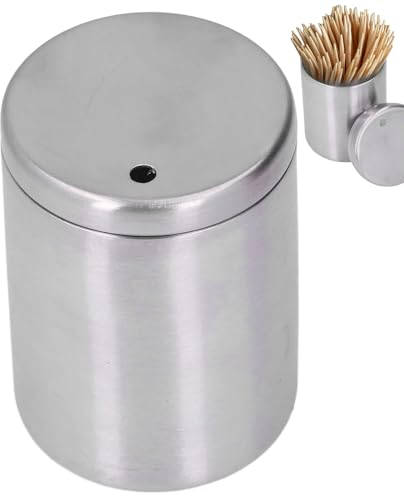 Dispensador de palillos de dientes, soporte de palillos de dientes de acero inoxidable, contenedor de palillos de dientes, organizador de caja de almacenamiento para palillos de dientes(Plata.)