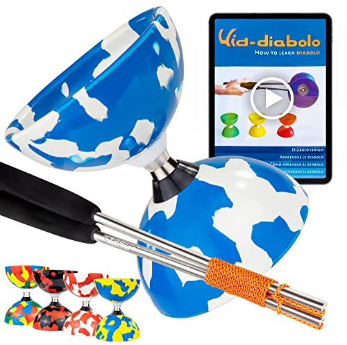Juggle Dream Jester Cuscinetto a Sfera Diabolo, Bacchette in Alluminio, Video di Apprendimento Online – Giocattolo da Giocoleria Set (Blu/Bianco)
