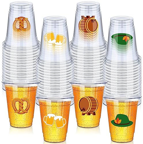 Jinei 200 Pcs Oktoberfest Cups Bulk 12 oz Oktoberfest Plastic Cups Disposable German Beer Drinking Beverage Clear for Party Decoration Festival