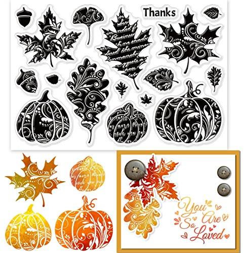 GLOBLELAND Transparente Stempel Mit Herbstblättern Für DIY Scrapbooking, Herbstkürbis Silikonstempel Siegel Klare Stamps Für Karten Fotoalbum Tagebuch Heimdekoration