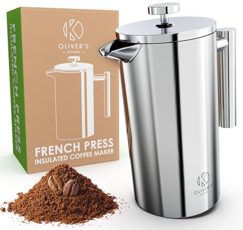 Oliver's Kitchen French Press da 1 Litro Amanti del Caffè – Design Pieno di Stile – Caffettiera Francese con Isolamento Termico a Doppia Parete – Caffè Sempre Caldo e Delizioso