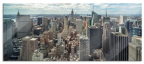 Pixxprint Glasbild Panorama, Wandbild aus Echtglas, New York Skyline, 120x50 cm, inkl. Aufhängung und Abstandshalter