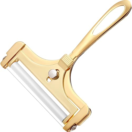 Cortador de queso con alambre ajustable, cortador de queso de acero inoxidable resistente para queso de bloque suave semiduro (dorado)