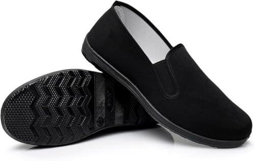 Chinese Style Slippers Kung Fu Martial Arts Tai Chi Shoes Rubber Sole Unisex All Black Size Men 7.5/Women 9