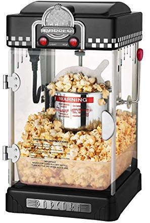 Retro Popcorn Maker, Hot Air Popcorn Machine, Low-Calorie & Fat-Free, For Movie Nights/Sleepovers/Kids Parties, Home/Commercial Use,Black