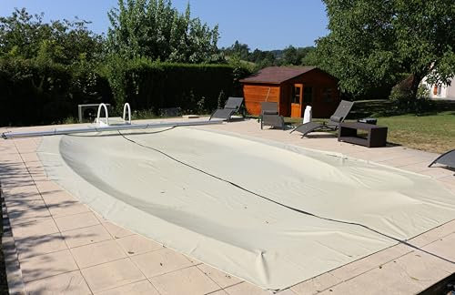 Bâche Cov'Top de Sécurité 4 Saisons | pour Piscine 5x10m | Enrouleur Manuel Inclus | Couverture Beige | Unité - POOLCO