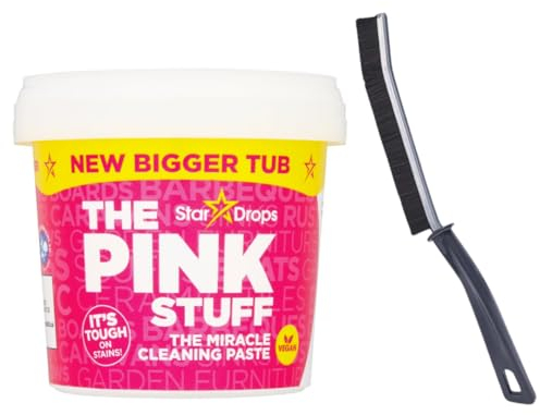 Pink Cleaning Miracle Paste 850g, Bundled with Hard-Bristled Crevice Cleaning Brush. Cleaning Tool for those hard to reach places. Ideal for narrow corners of Home, Kitchen and Bathroom.