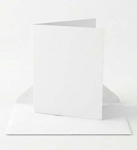 DJP A5 Creased Blank White Smooth 250gsm Cards & Envelopes - Blank Cards for Card Making Gift Greeting Cards & White 100gsm Envelopes. Pack of 50.