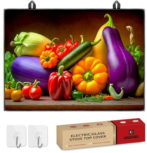 GRACEALL Placa de Cocina Eléctrica 2 Fuegos, 28.5x20.5 Colorful Vegetables