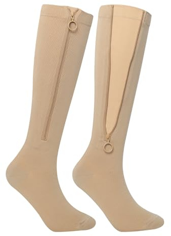 Mdrcg Kompressionsstrümpfe Damen Herren Reißverschluss-Kompressionssocken,Knie High Open Toe Support Strümpfe Krampfadern Ödem, Geschwollen, Schwangerschaft