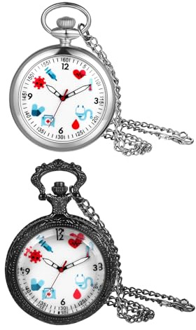 JewelryWe Krankenschwesteruhr Analog Quarz Taschenuhr 30 Wasserdicht Silikon Uhr mit Halskette Kette Schwesternuhr Pflegeuhr Pulsuhr für Arzt Geschenk Unisex