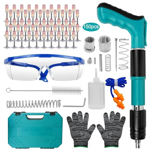 Aolawco Upgraded Concrete Nail Gun Kit with 150 Nails, 5 Speed Removable Manual Steel Nail Gun for Ceiling/Fixture Install/Wire Hider, Removable and Cleanable Nail Gu n Cordless