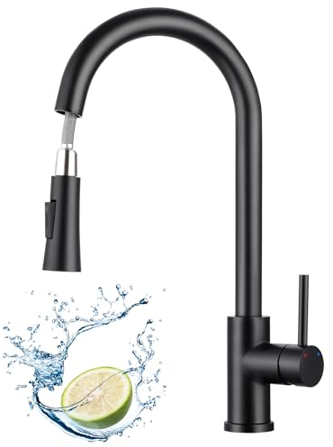 BONADE Wasserhahn Küche Schwarz, 360° Drehbare Küchenarmatur mit Brause Ausziehbar, Hoher Bogen Mischbatterie Küche mit Brause 2 Modi, Einhebel Spültischarmatur aus Edelstahl 304