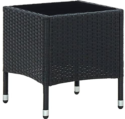 SDWEHO7 Poly Rattan Gartentisch Kaffeetisch Terrassentisch Beistelltisch Couchtisch Balkontisch mit Glasplatte, für Indoor/Outdoor, Schwarz 40x40x45 cm