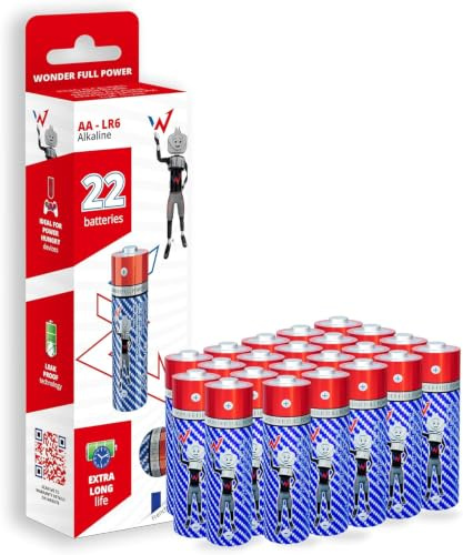 Wonder Full Energy - Lot de 22 Piles Alcalines AA LR6 1.5V - Piles Haute Performance - Longue Durée, sans Fuite - Idéal pour Jouets, Télécommandes, Lampes, Pendules, Appareils Électroniques