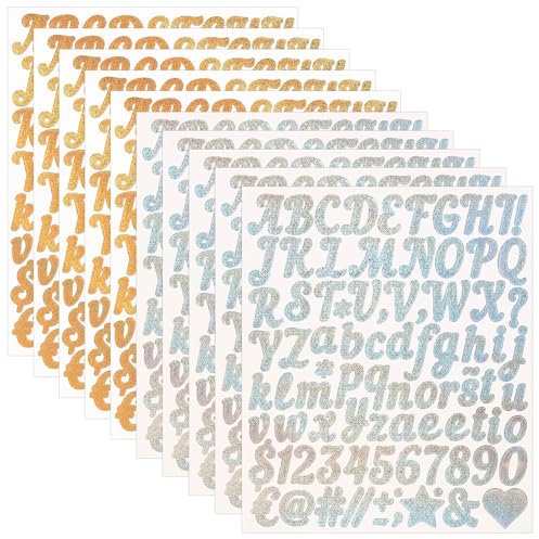 10 Sheets 880 Pieces Vinyl Letter Number Stickers Self Adhesive Alphabet Number Stickers for Mailbox, Water Bottle, Scrapbook, Notebook