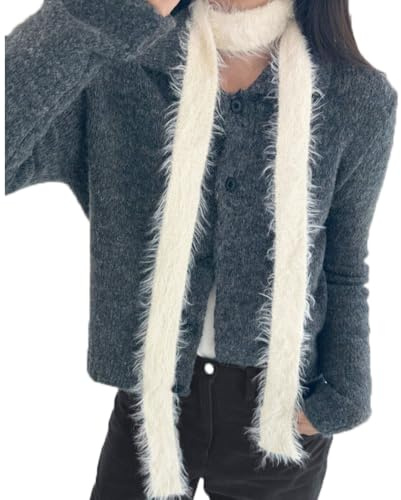 Sciarpa da donna, lunga, stretta, sottile, lavorata a maglia, a righe, morbida, lunga pelliccia, cravatta, per capelli, sciarpa invernale, Y2k, per ragazze, casual, viaggi, fotografare (185 cm),