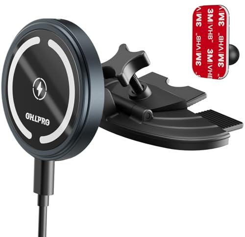 OHLPRO Magsafe Handyhalterung CD Schlitz Auto, Magnetische Autohalterung mit 15W Schnellladen, 360° Drehung & Einhandbedienung, Freisprecheinrichtung, Handyhalterung mit iPhone 12–17 Pro Max