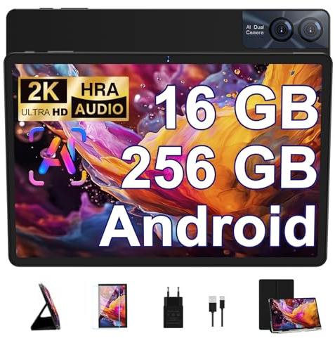 GOODTEL Tablet 11 Pollici Android 16GB RAM + 256GB ROM + Scheda TF, Display 2K, Octa Core 8600mAh, WiFi 5G, GPS, Bluetooth 5.0, 13MP + 5MP, Nero