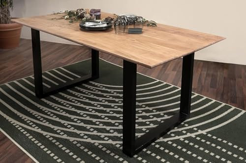 SAM Esstisch 300x100 cm Atlanta, Akazienholz massiv + naturfarben, Esszimmertisch mit Schweizer Kante, U-Metallgestell Schwarz, massiver Holztisch, Tischplatte 26mm