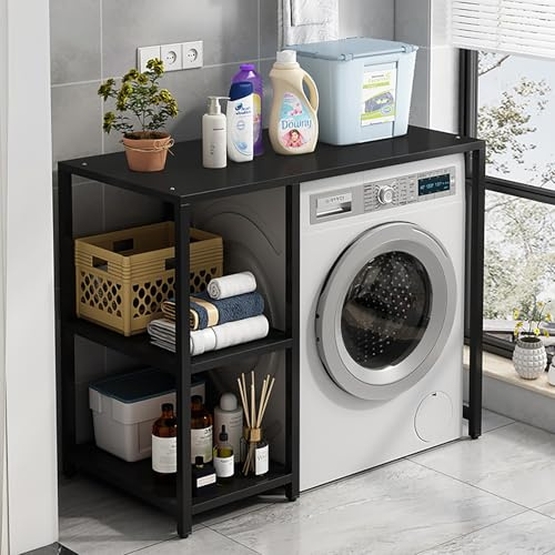 Meuble Dessus Machine A Laver Avec Étagère,Superposition Lave Linge Seche Linge,Étagère Pour Machine À Laver À 3 Niveaux,Meuble De Rangement Machine A Laver,Économie D'espa,Pour Machine À Laver Ce(Bla