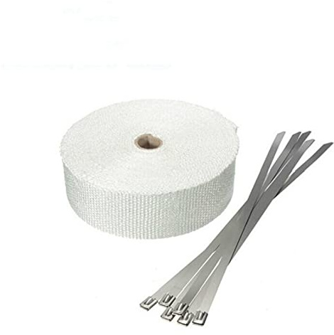 Bande Thermique Echappement 5M rouleau en fibre de verre bouclier thermique moto échappement thermique bande en-tête tuyau enveloppe thermique bande Protection thermique avec des attaches en acier ino