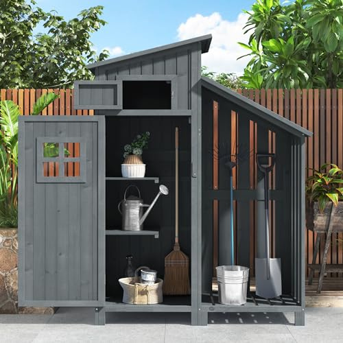 Gerätehaus Gartenschrank Geräteschuppen, BxTxH:124x46x174cm, auch für kleine Gärten Geeignet, Stabil und Langlebig mit Traufe (Holzhütte, 1 St., Gartenhaus) (Grau)