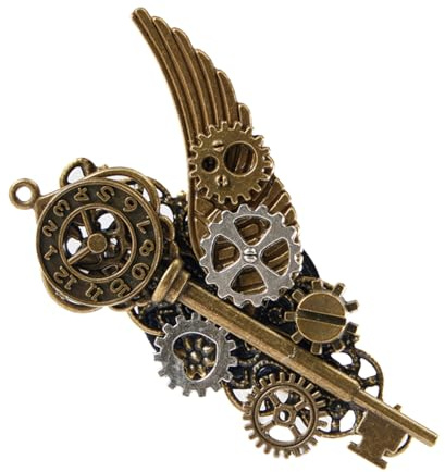 Pjeghbvop 2in1 Steampunk Haarclip/Brosche Für Mädchen Haarstyling Flügel & Ausrüstung Key Hair Clip Revers Pin Metal Hair Clip Für Frauen