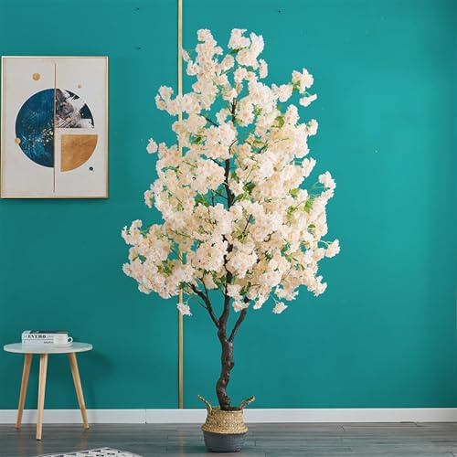 Arbre artificiel en caoutchouc et fleurs de cerisier artificielles avec pots en bambou, très grande taille pour décoration intérieure et extérieure
