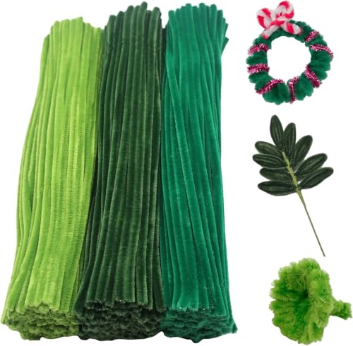 Neuytiky 300 Skt Pfeifenreiniger, Grüne Serie Pfeifenreiniger Chenilledraht 30cm, Pfeifenreiniger Chenilledraht Pfeiffendraht für Kreative DIY-Projekte und Basteldeko für Kinder (grün)