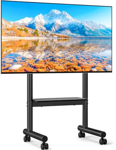 Rfiver Rolling TV Stand for 40-75 inch TVs, Portable TV Stand on Wheels up to 110 lbs, Height Adjustable Mobile TV Cart for Office, Living Room, Max VESA 400x400mm