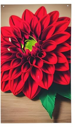 Tablero de madera retro con estampado de dalia roja para exteriores, bandera decorativa para interiores, patio, temporadas, decoraciones de vacaciones