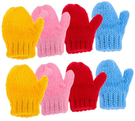 Puppen Handschuhe aus Garn, 8 Stück, Niedliche Miniaturdeko | Selbstgemacht Kunstbedarf für Bastelarbeiten, Kleiner Handschuhe für Bastelarbeiten, Weihnachtsbaumschmuck