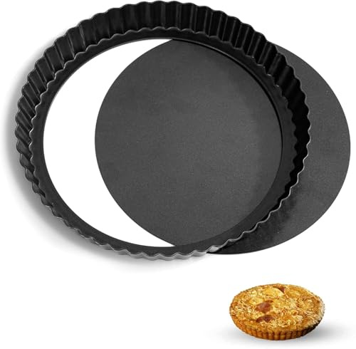 Toced Quiche Pan, Non-Stick Deep Pie Pans with Removable Loose Bottom, Fluted Round Deep Flan Dish, Tart Tins for Baking Quiches, Pies, Flans, Cheese (10inch/26cm)