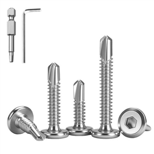 HAISHANG 40 Pièces 5.5x32mm Vis Autoperceuse Inox 410, Hexagonale Autotaraudeuse à Tête Fraisée pour Fixation Plastique et Métal
